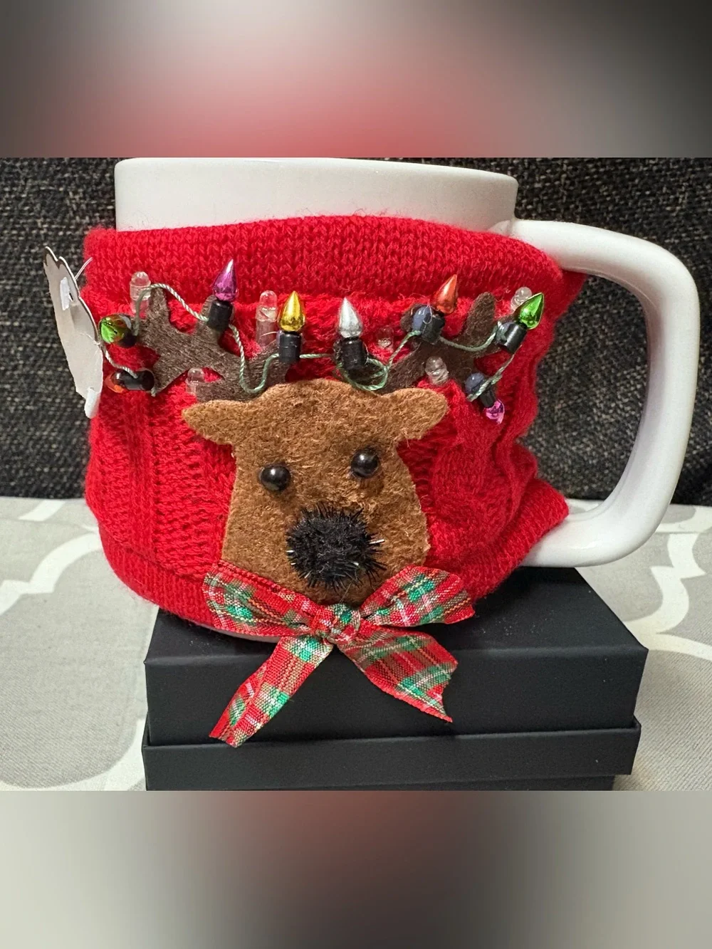 Pier 1 Light Up LED Reindeer Sweater Porcelain Mug